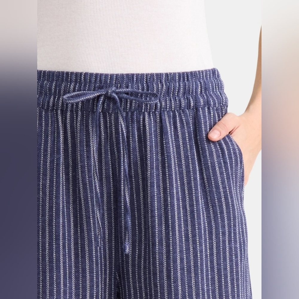 Nwt Linen Blend Womens Striped Blue Pants - Picture 2 of 4
